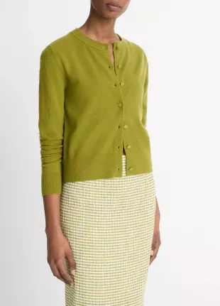 Wool & Cashmere Blend Tipped Half Moon Cardigan