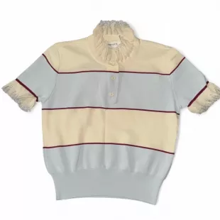 Striped Ruffled Lace Polo Top