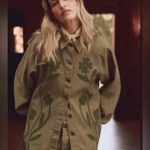 Green Floral Embroidered Jacket