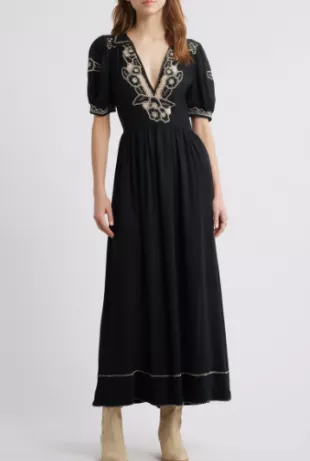 Black Floral Embroidered Maxi Dress.