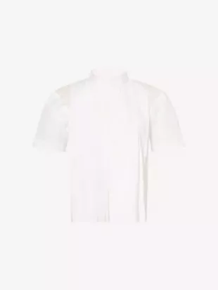 Pleated Short Sleeved Woven Blend Shirt