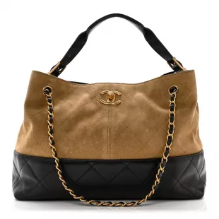 Suede Calfskin Shiny Lambskin Quilted Small Coco Base Shopping Bag