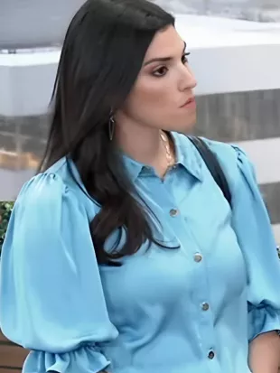 General Hospital 2026 Amanda Setton Button-Front Blue Bodysuit