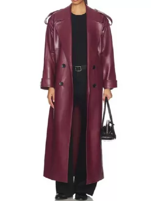 The Devil Wears Prada 2 Anne Hathaway Burgundy Leather Coat