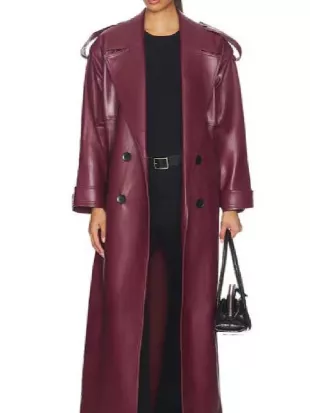 The Devil Wears Prada 2 Anne Hathaway Burgundy Leather Coat