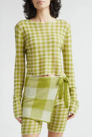 Gingham Check Wool Boatneck Sweater