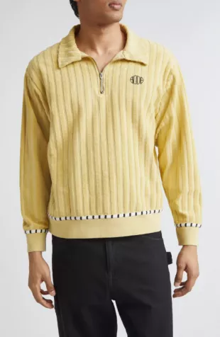 Croquet Ground Logo Embroidered Cotton Terry Half Zip Sweater