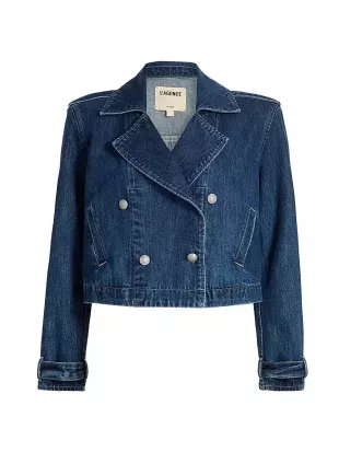 Maddox Cropped Double-Breasted Denim Jacket