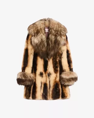 Shearling Fur Coat with Contrast Trim