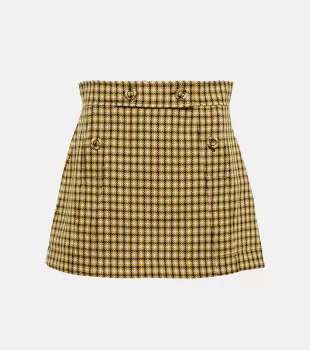 Houndstooth Checked Wool Miniskirt