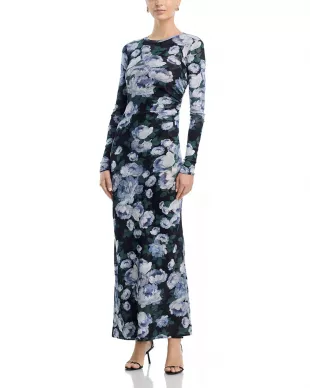 Bunch of Roses Long Sleeve Mesh Maxi Dress