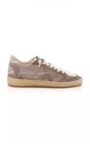 Ball Star Glittered Leather-Trimmed Mesh Sneakers