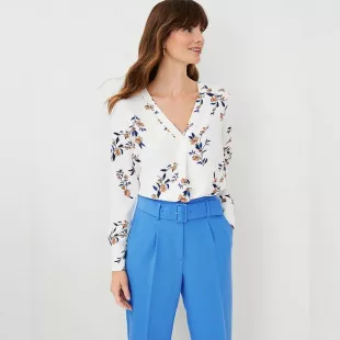 Floral Mixed Media Pleat Front Top