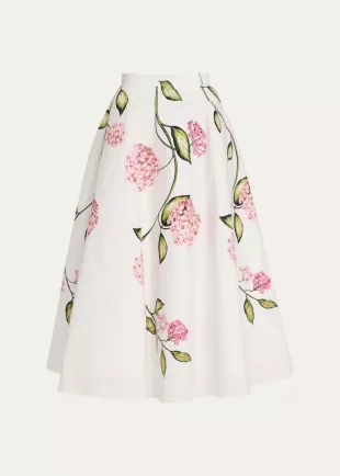 Porcelain Flowers A-Line Midi Skirt