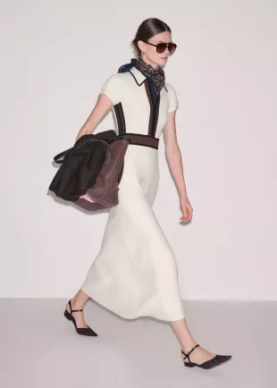 Cream Milano Knit Collared Fit + Flare Maxi Dress