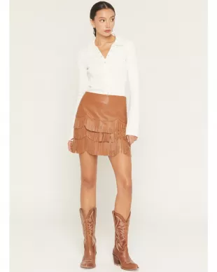 Irene Fringe Faux Leather Skirt