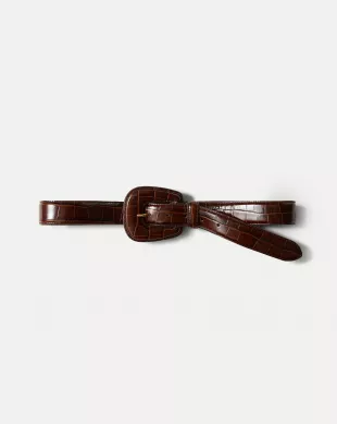 Elsy Leather-Buckle Belt Chestnut