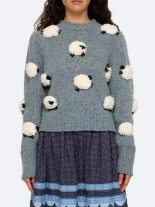 Zero Stars 2026 Sara Pasco Grey Fuzzy Sheep Sweater