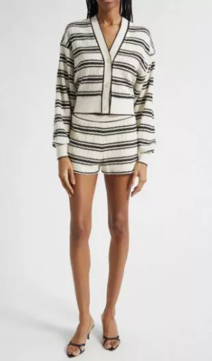 Romy Stripe Crop Pointelle Cardigan