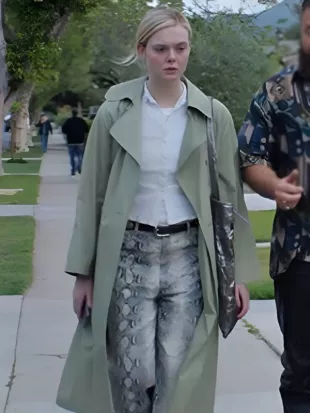 Margos Got Money Troubles Elle Fanning Light Green Trench Coat