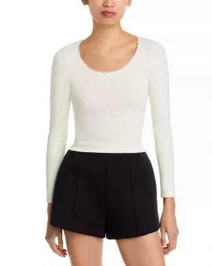 Scallop Scoop Neck Long Sleeve Top