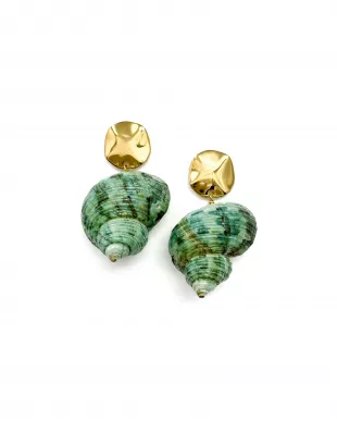 Green Seashell Drop Earrings