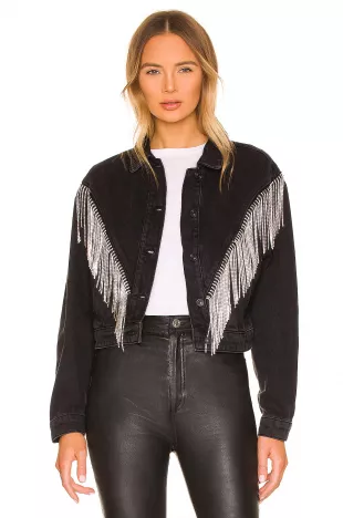 Marlene Tassel Denim Jacket in Black