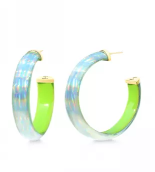 Medium Iridescent Lucite Hoops in Green