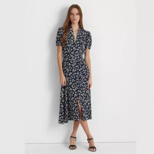 Floral Belted Crepe Dress