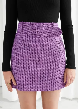 Belted Tweed Mini Skirt