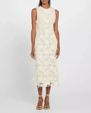 3D Flower Guipure Sleeveless Midi Dress