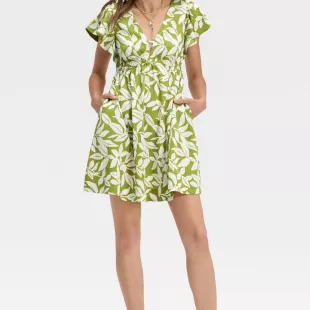 Women's Short Flutter Sleeve Mini A Line Dress