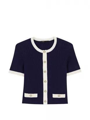 Ribbed contrast-trim Cardigan