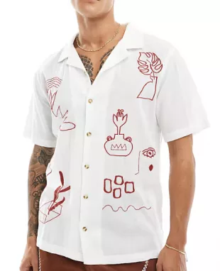 Relaxed Linen Mix Camp Collar Shirt