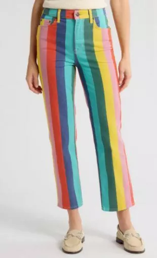 High Waist Stripe Stretch Jeans