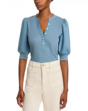Coralee Mixed Media Puff Sleeve Top