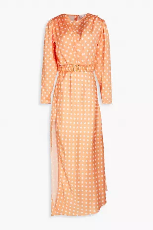 Carmen Pleated Polka-dot Satin Maxi Dress