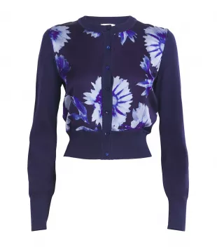 Cropped Floral Print Cardigan