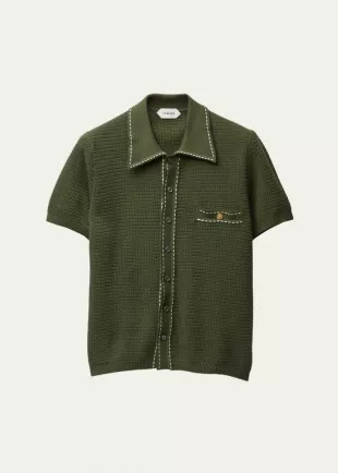 Cotton Knit Button-Down Sweater