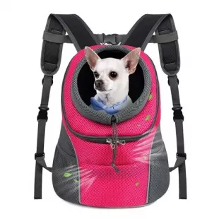 Dog Pet Carrier Backpack Mesh Breathable Head Out Pink