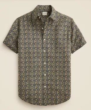 Short Sleeve Slub Cotton Linen Blend Camp Collar Shirt