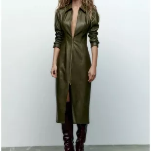 Zara Faux Leather Long Sleeve Zippered Dress worn by Chelsea Meissner as  seen in Rock the Block (S07E01) | Spotern