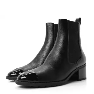 Calfskin Patent Cap Toe CC Short Boots 40 Black