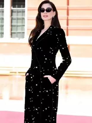 The Devil Wears Prada 2 Anne Hathaway Black Embellished Coat