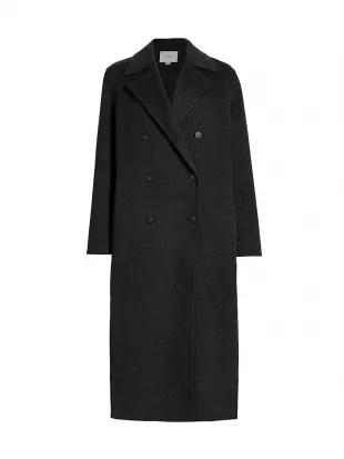 Wool Blend Double Breasted Longline Coat