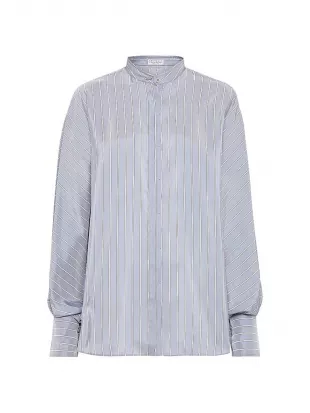 Women’s Striped Silk Poplin Mandarin Collar Shirt