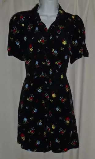 Black Floral Mini Lea Button Up Dress