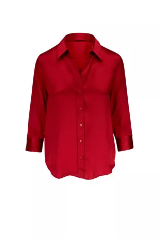 Dani Red Dahlia Silk Three Quarter Sleeve Blouse