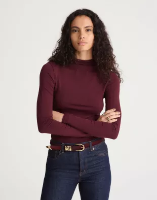 Ruched Mockneck Long Sleeve Top
