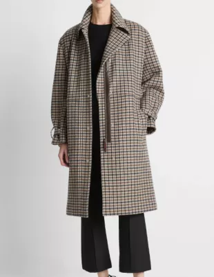 Plaid Wool Blend Coat